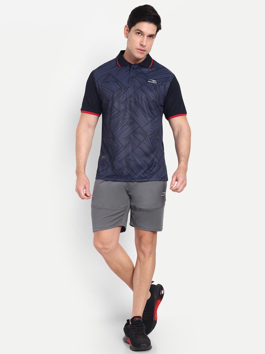 NAVY BLUE EMBOSSED PRINT POLO TEE