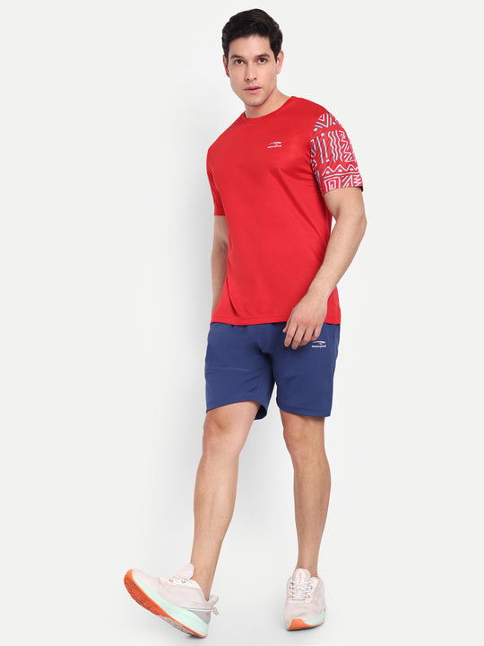 RED SOLID TEE WITH SLEEVE PRINT