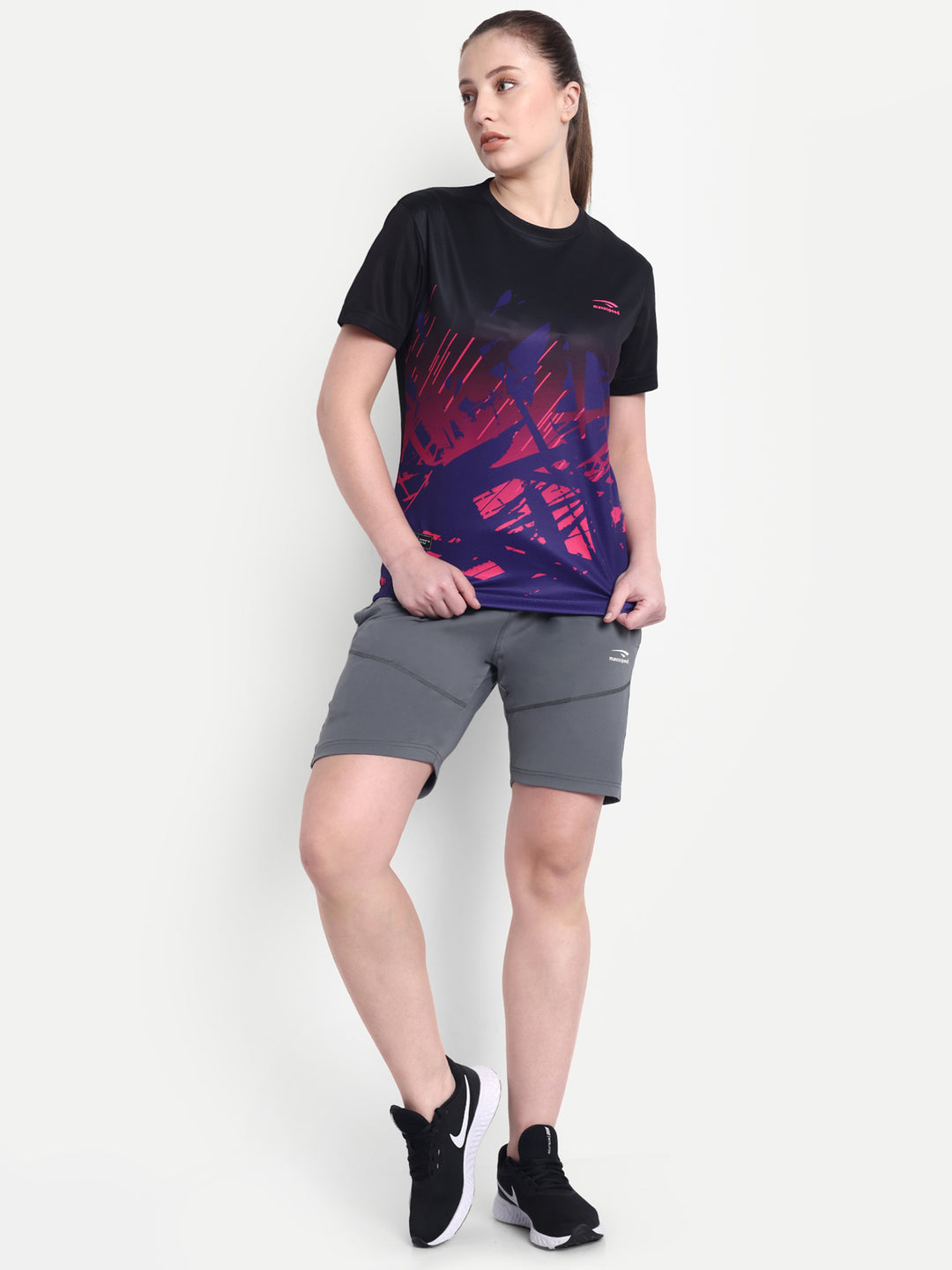 BLACK WITH MEGANTHA STRIPE TEE - WOMEN