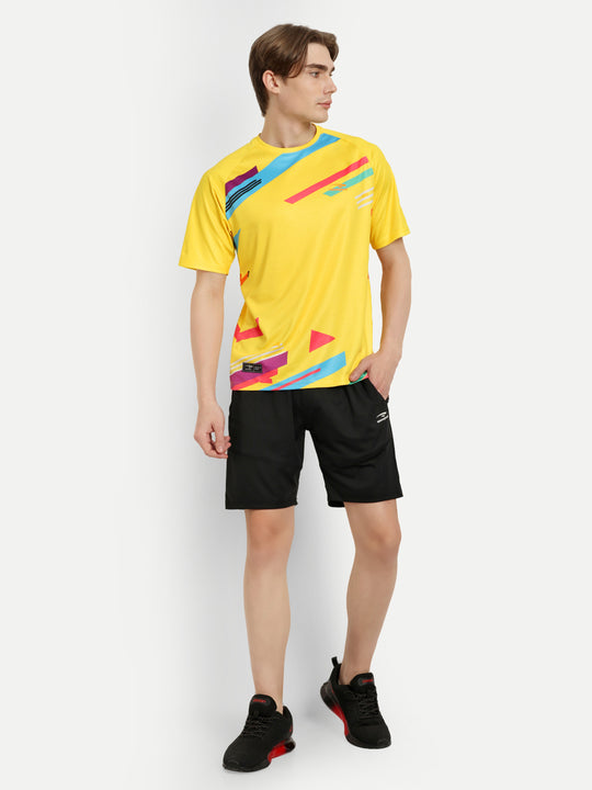 Yellow Printed Badminton Tshirt