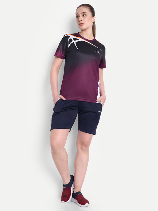 MAROON GRAPHIC BADMINTON T-SHIRT - WOMEN