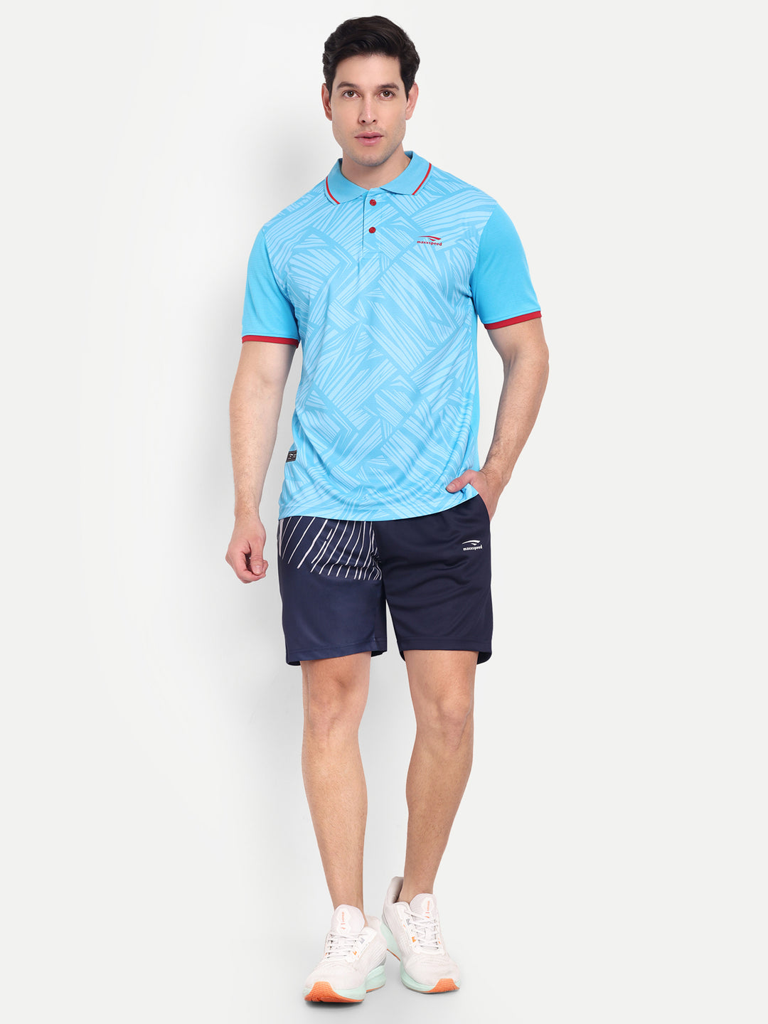 NEON BLUE EMBOSSED PRINT POLO TEE