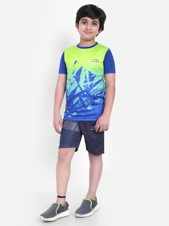 GREEN WITH ROYAL BLUE STRIPE TEE - KIDS