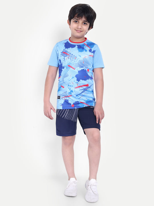 SKY BLUE TEE WITH RED TIPPING NECK - KIDS