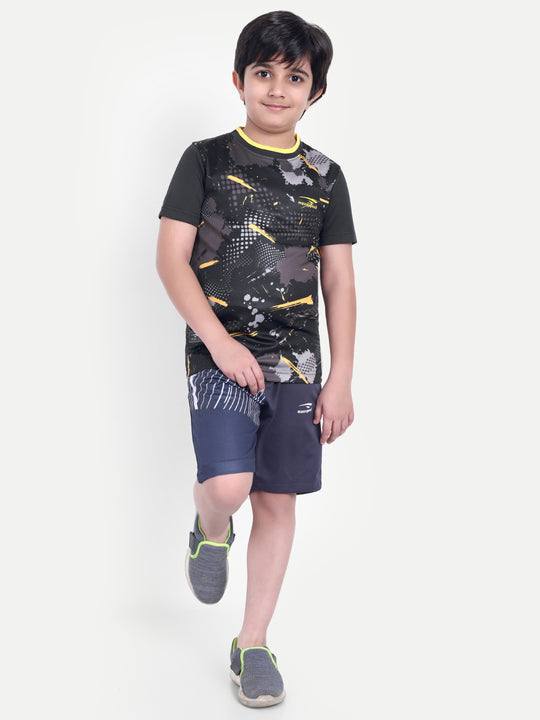 BLACK TEE WITH YELLOW TIPPING NECK - KIDS