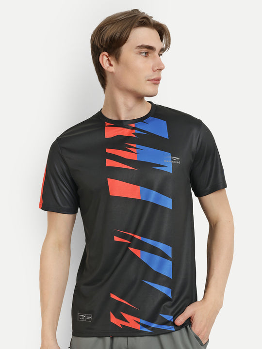 Black with Red & Navy Badminton Tshirt