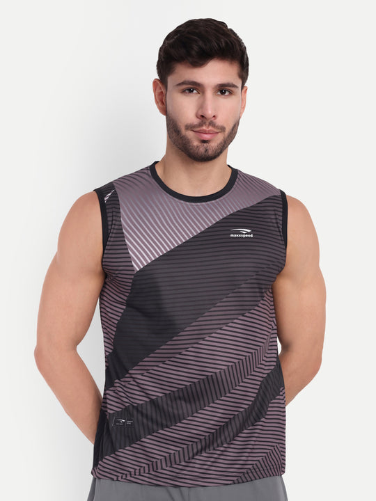 CARBON BLACK GRAPHIC SLEEVELESS TSHIRT -AERO TEE