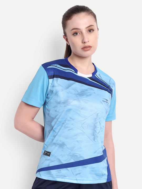 SKY BLUE CRESCENT NECK TEE - WOMEN