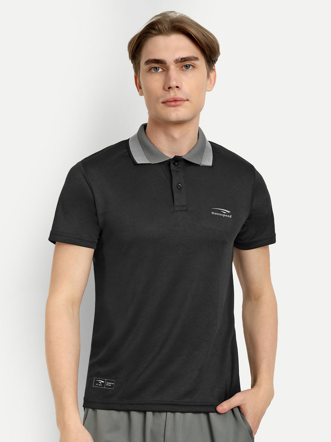 Black Plain Badminton Polo Tshirt