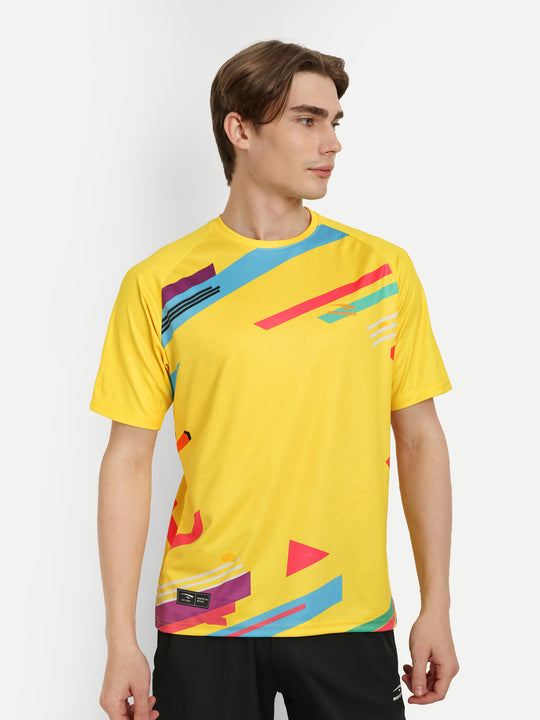 Yellow Printed Badminton Tshirt