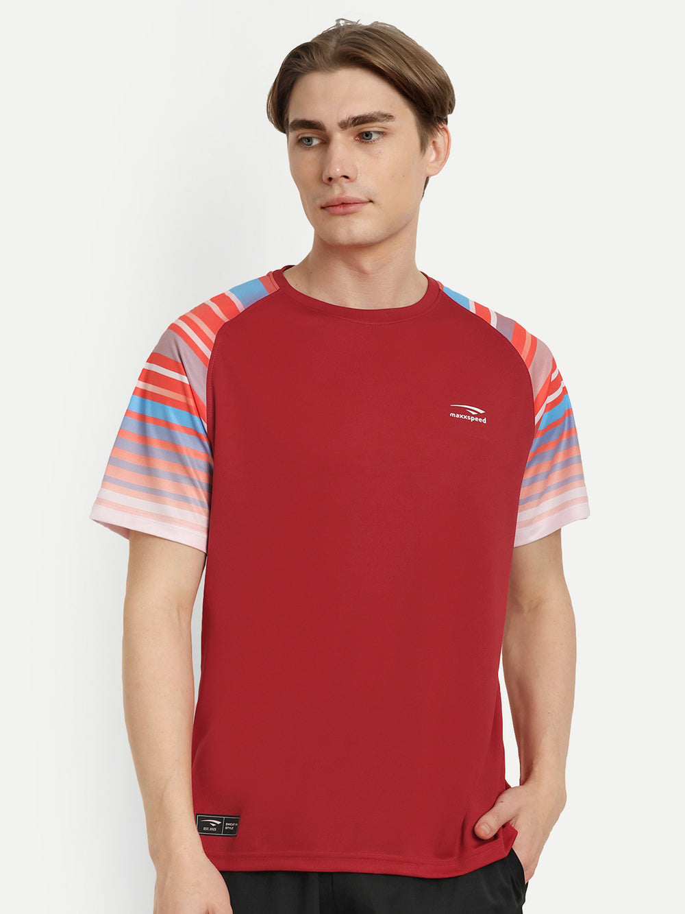 Red Tshirt with Printed Sleeves