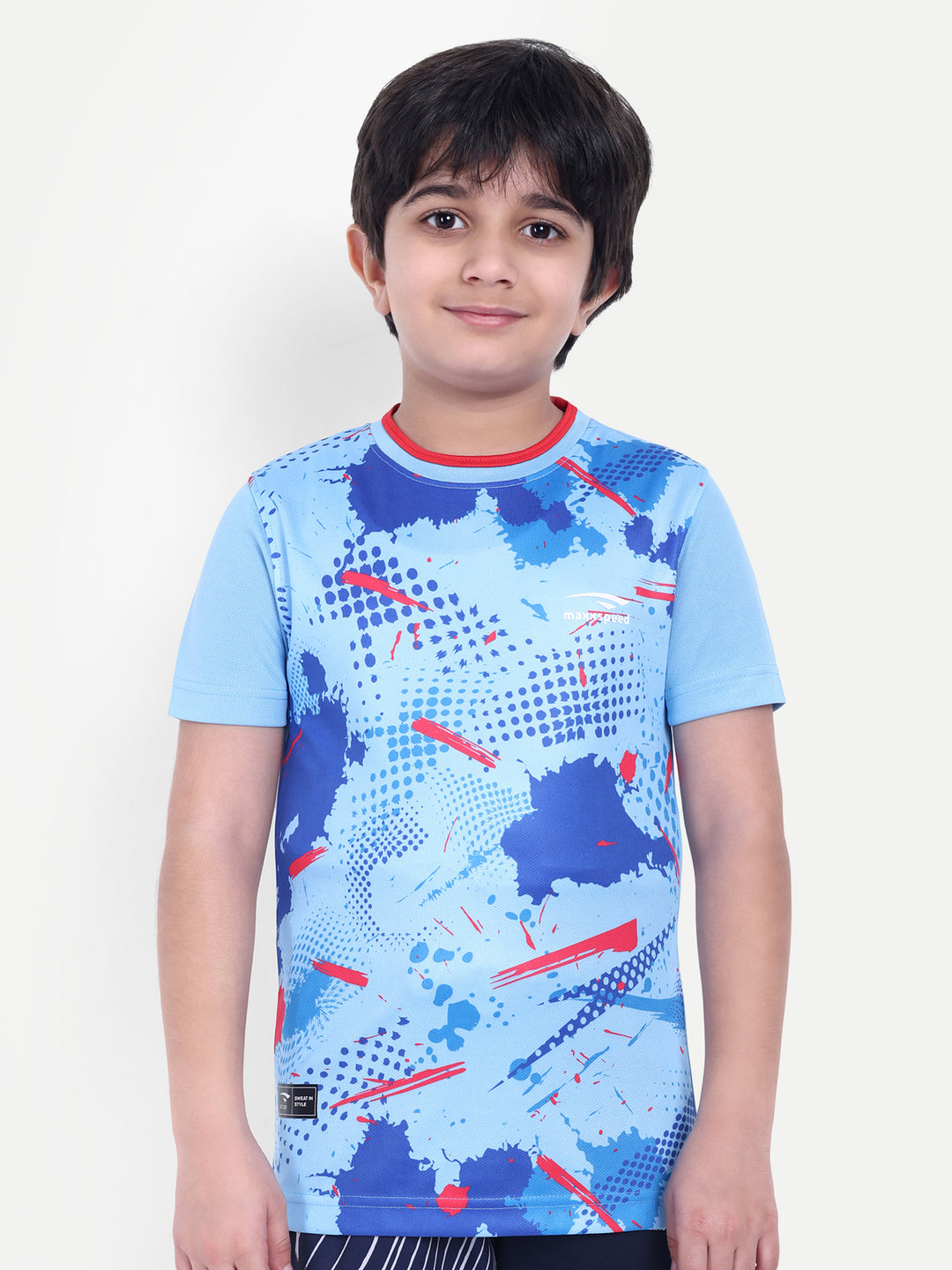 SKY BLUE TEE WITH RED TIPPING NECK - KIDS