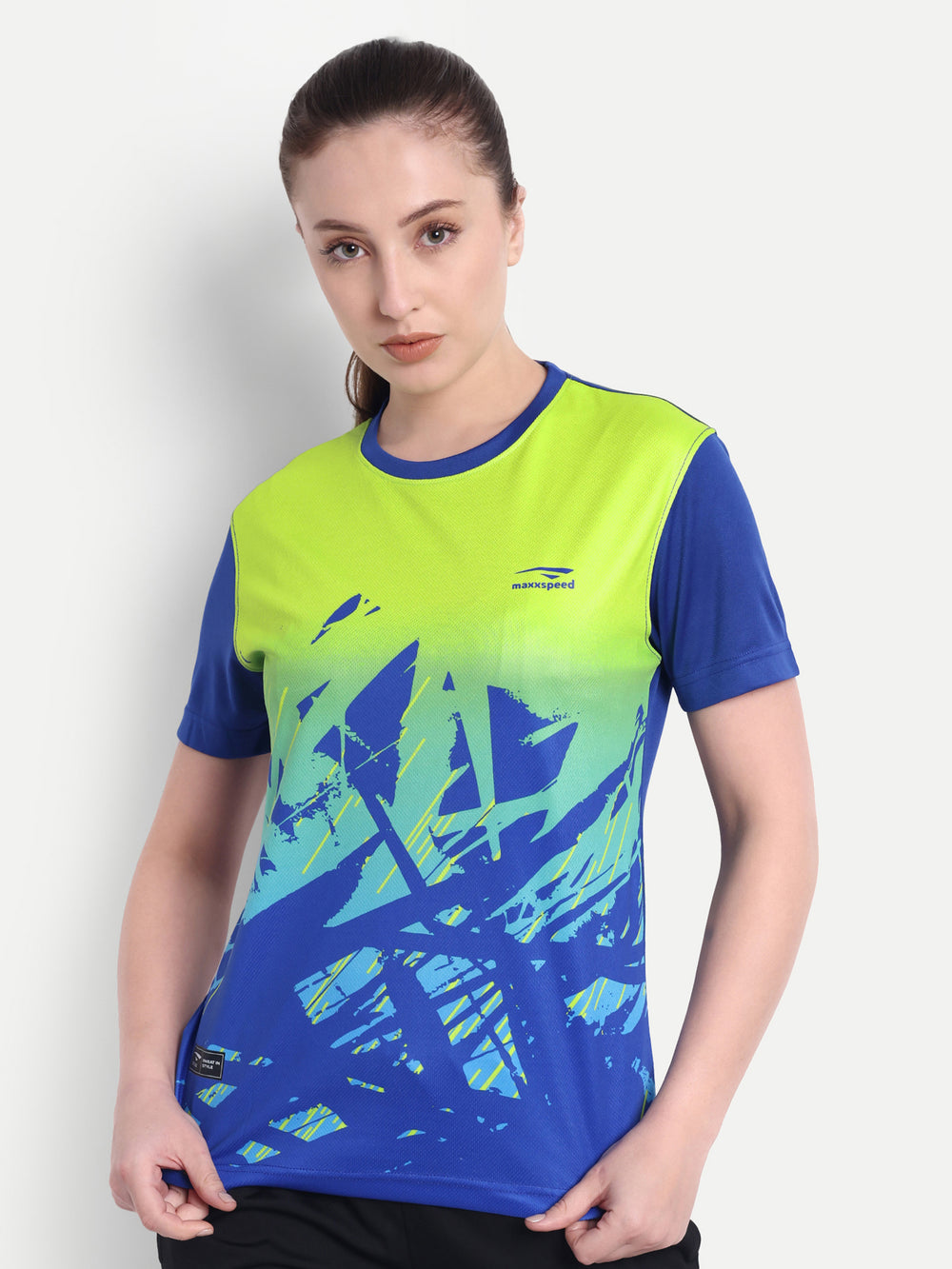 GREEN WITH ROYAL BLUE STRIPE TEE - WOMEN