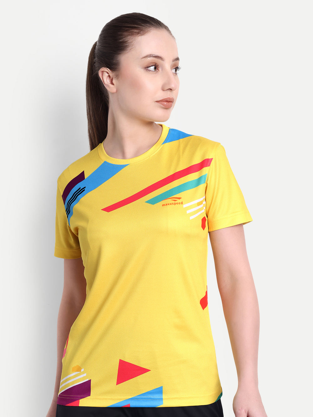 YELLOW PRINTED BADMINTON T-SHIRT - WOMEN