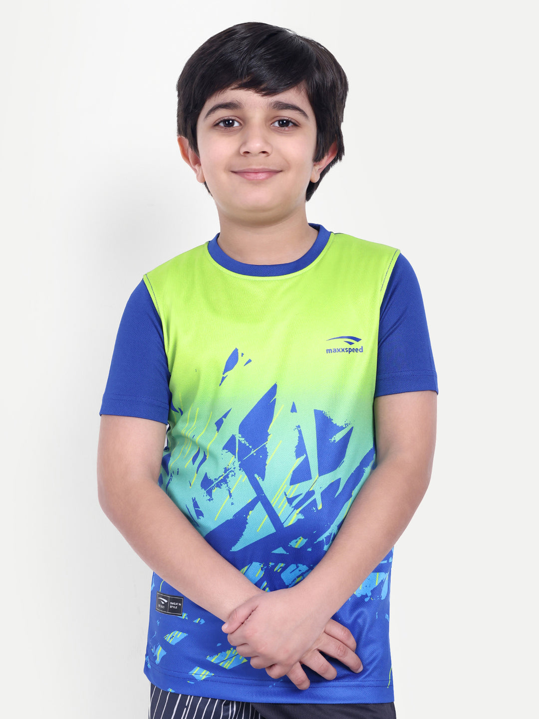 GREEN WITH ROYAL BLUE STRIPE TEE - KIDS