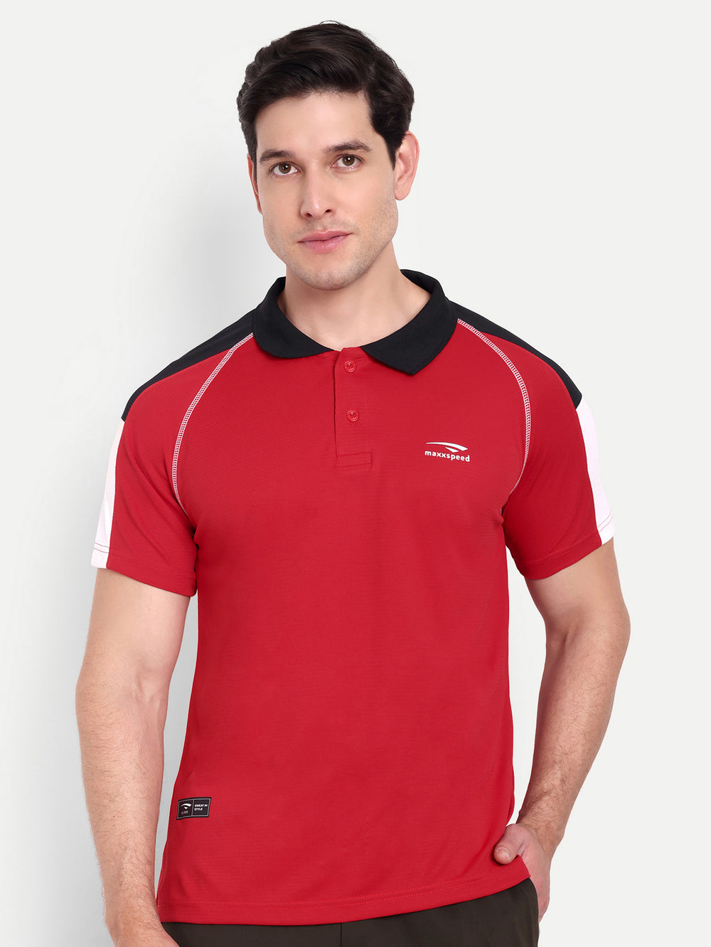 RED REGLAN SLEEVE POLO TEE