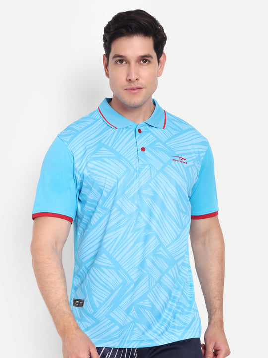 NEON BLUE EMBOSSED PRINT POLO TEE