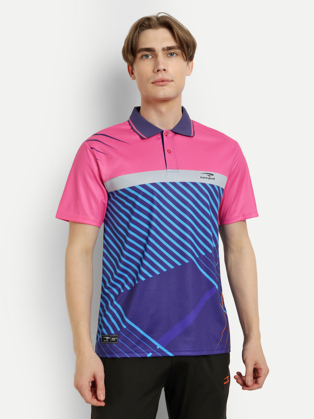 Pink & Royal blue Polo Badminton Tshirt