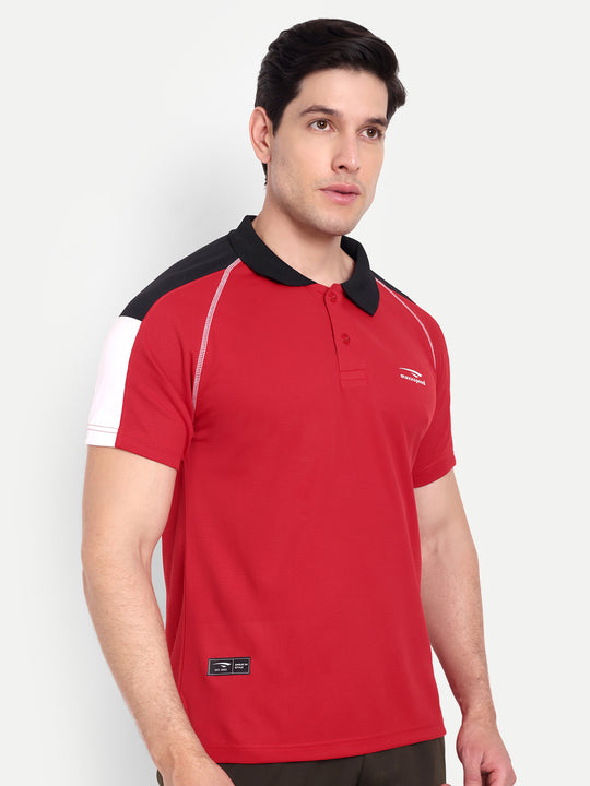 RED REGLAN SLEEVE POLO TEE