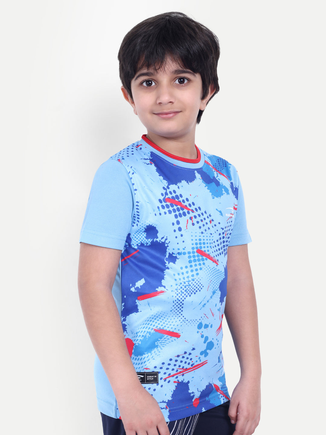 SKY BLUE TEE WITH RED TIPPING NECK - KIDS