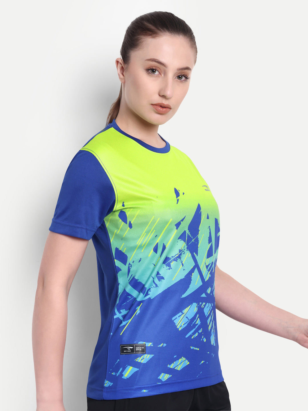 GREEN WITH ROYAL BLUE STRIPE TEE - WOMEN