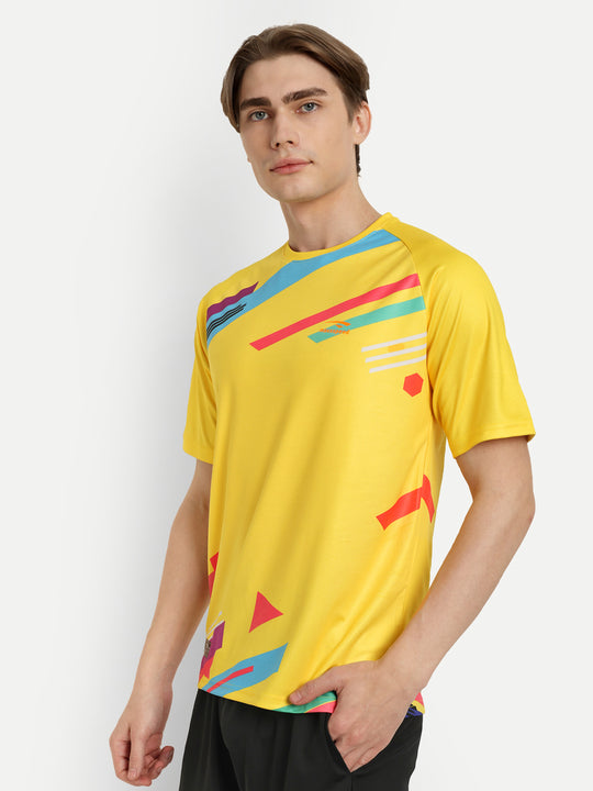 Yellow Printed Badminton Tshirt