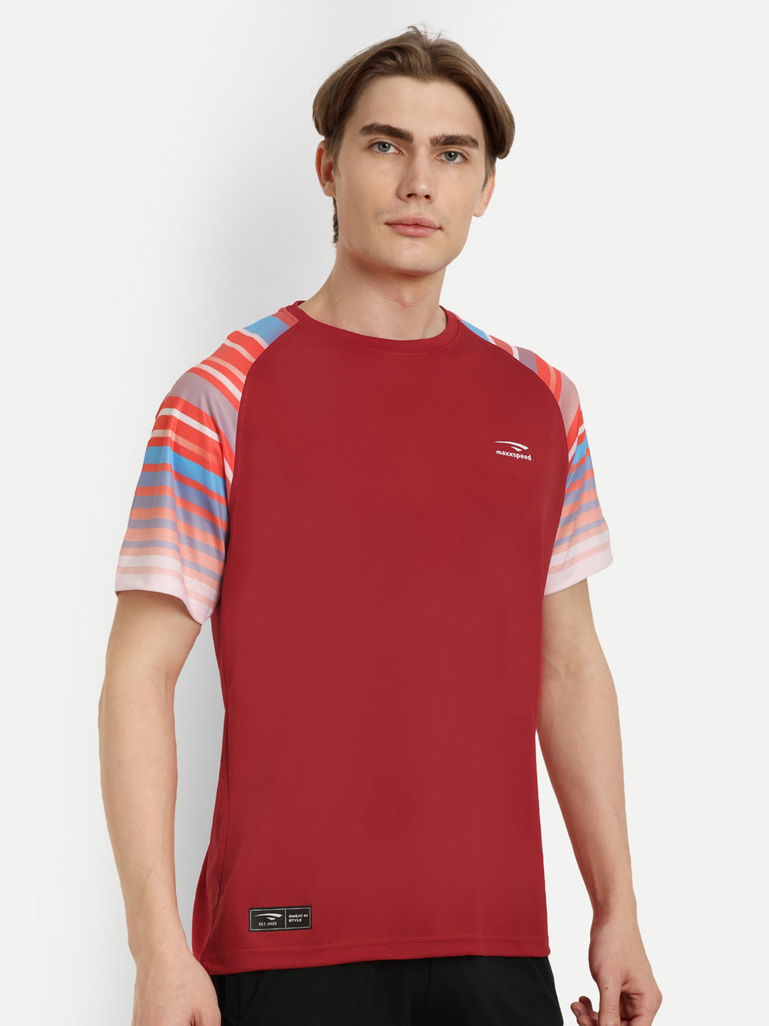 Red Tshirt with Printed Sleeves