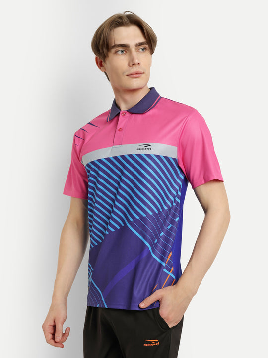 Pink & Royal blue Polo Badminton Tshirt