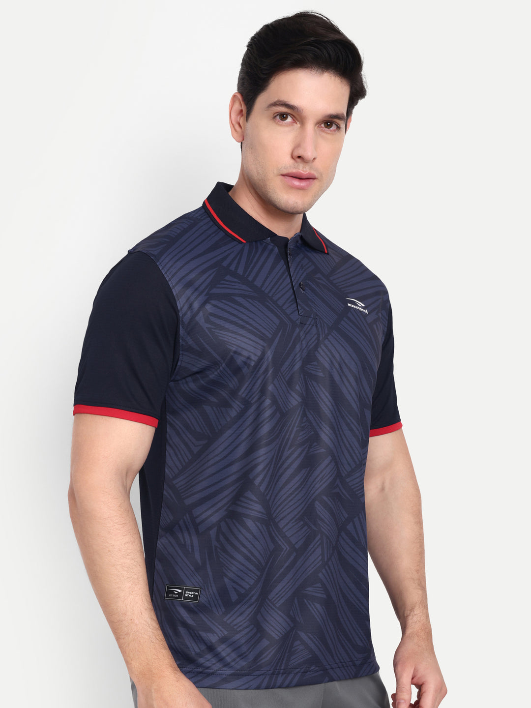 NAVY BLUE EMBOSSED PRINT POLO TEE