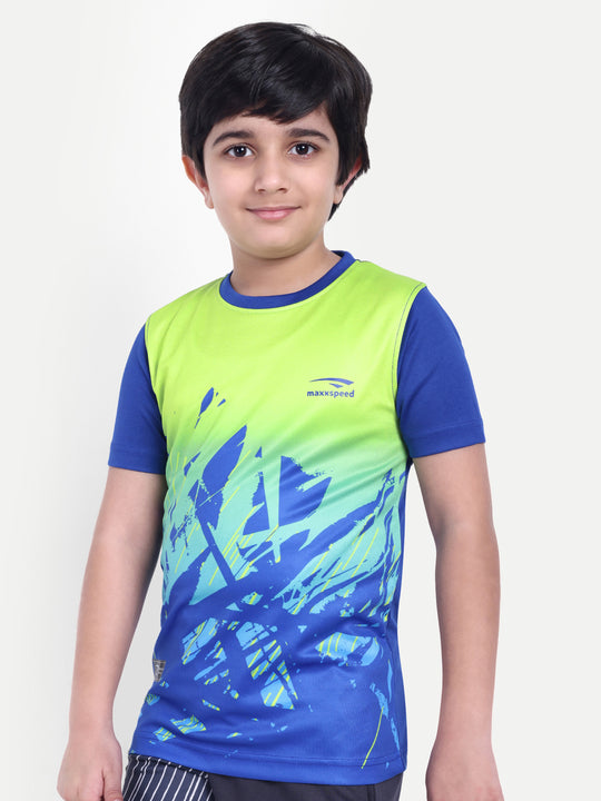 GREEN WITH ROYAL BLUE STRIPE TEE - KIDS