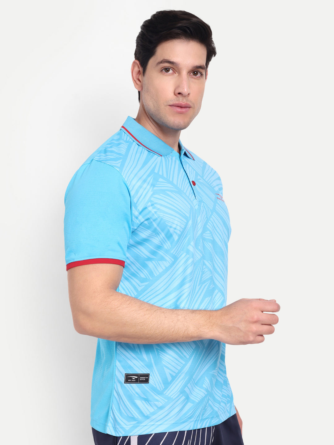 NEON BLUE EMBOSSED PRINT POLO TEE