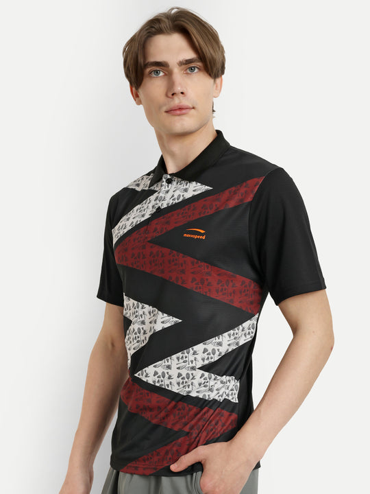 Black Badminton Graphic Polo Tshirt