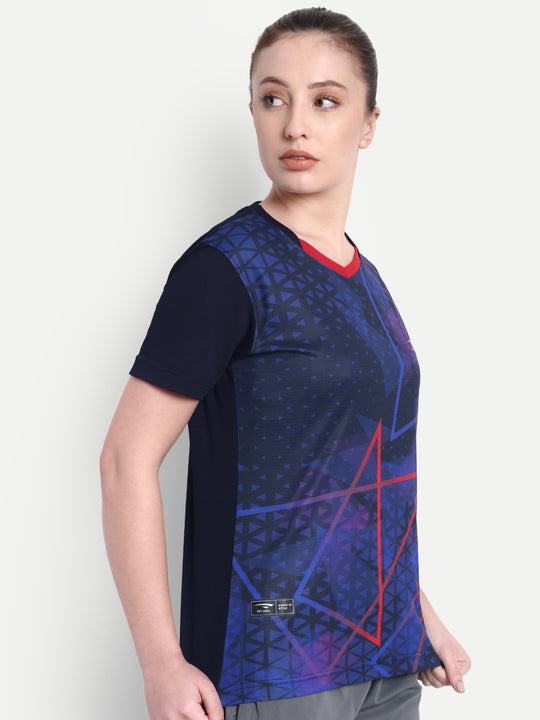 NAVY BLUE V NECK TEE - WOMEN