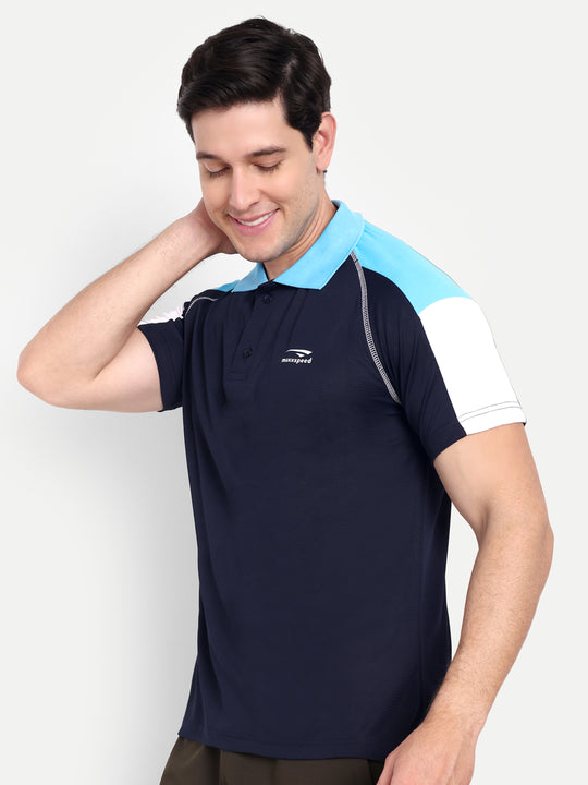 NAVY BLUE REGLAN SLEEVE POLO TEE