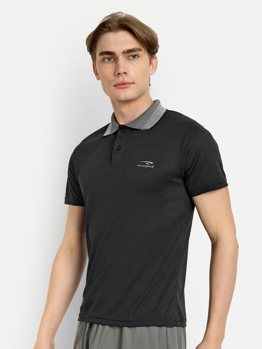 Black Plain Badminton Polo Tshirt