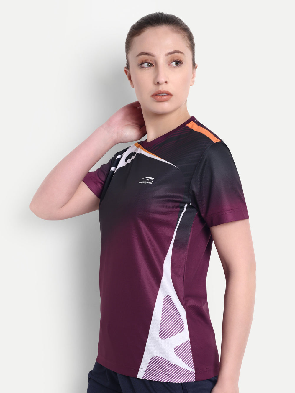 MAROON GRAPHIC BADMINTON T-SHIRT - WOMEN