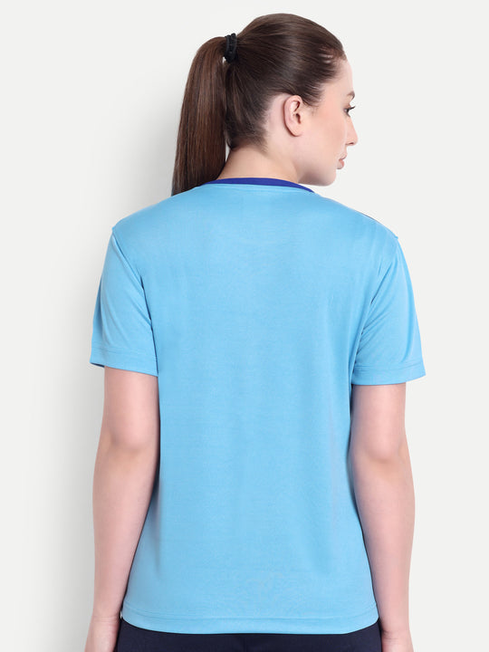 SKY BLUE CRESCENT NECK TEE - WOMEN