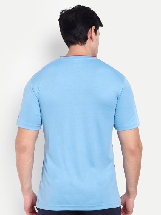 SKY BLUE TEE WITH RED TIPPING NECK