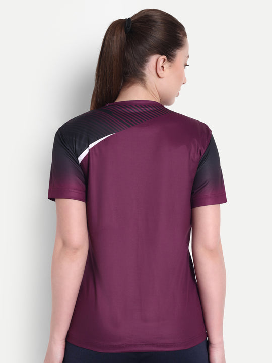 MAROON GRAPHIC BADMINTON T-SHIRT - WOMEN