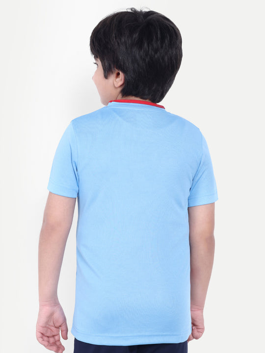 SKY BLUE TEE WITH RED TIPPING NECK - KIDS