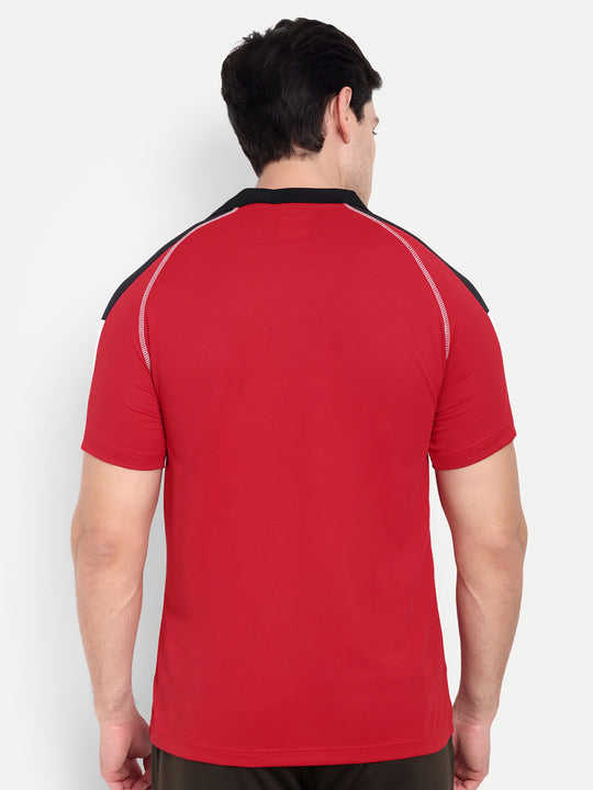 RED REGLAN SLEEVE POLO TEE