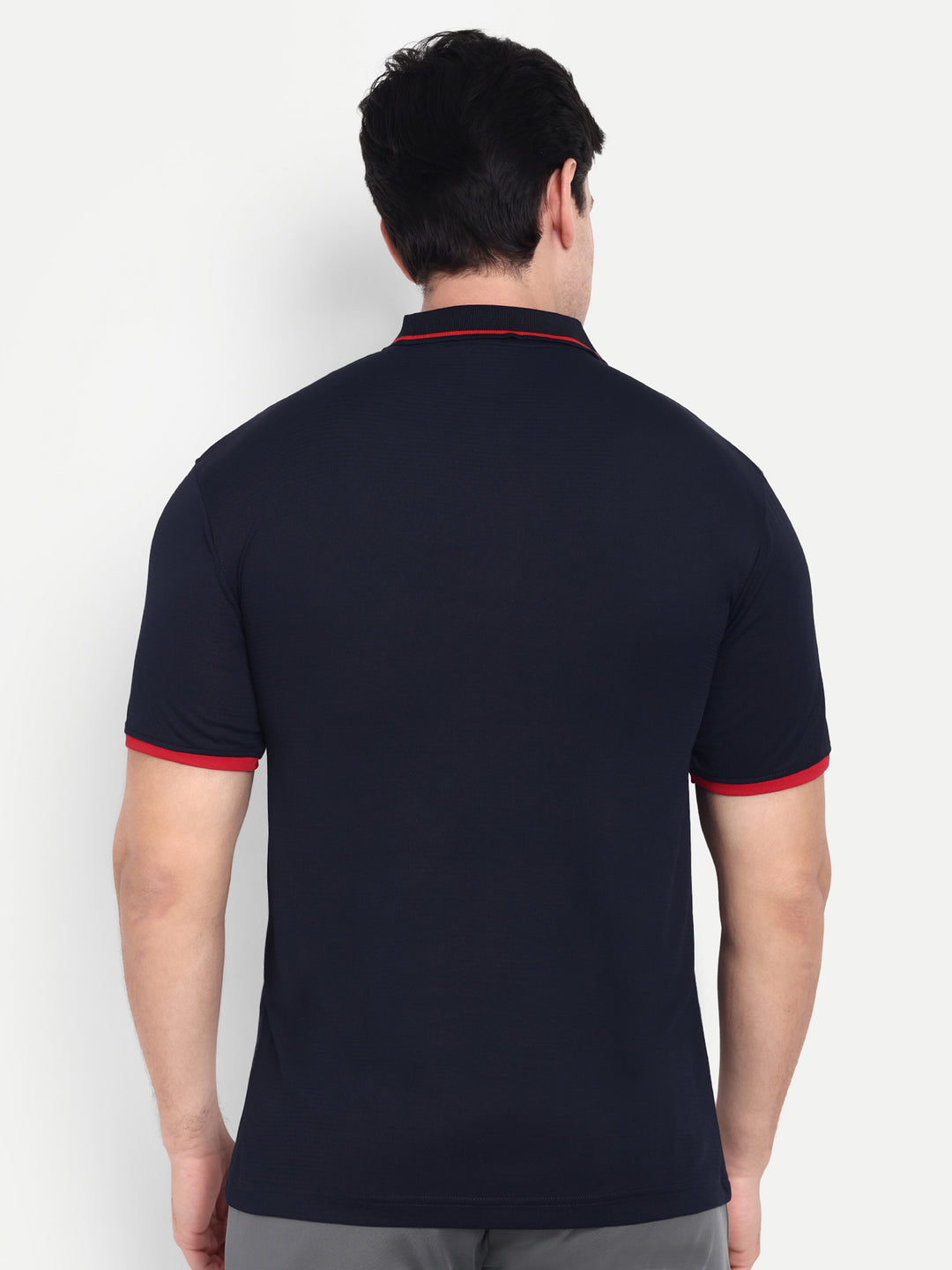 NAVY BLUE EMBOSSED PRINT POLO TEE