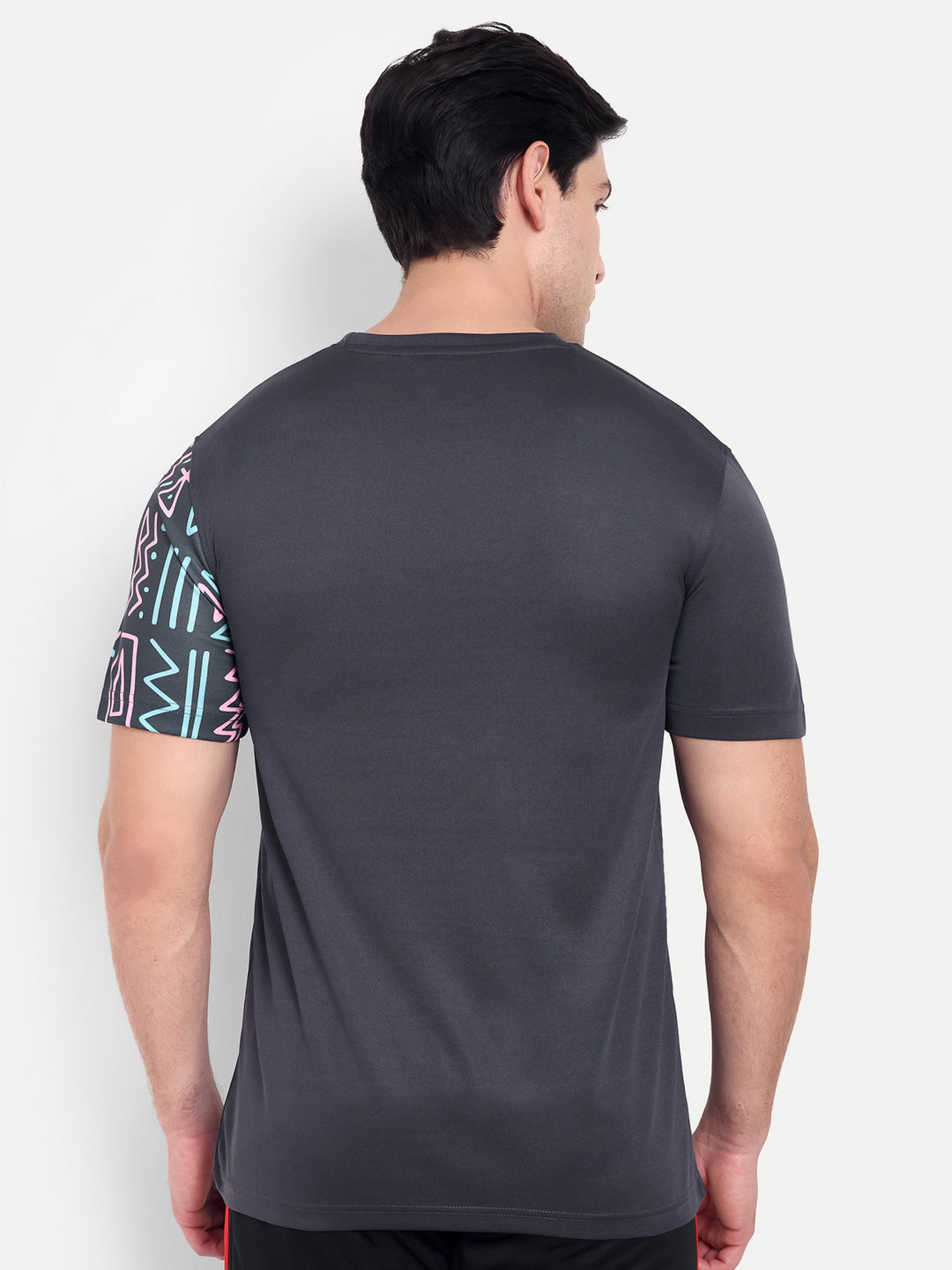 DARK GREY SOLID TEE WITH SLEEVE PRINT