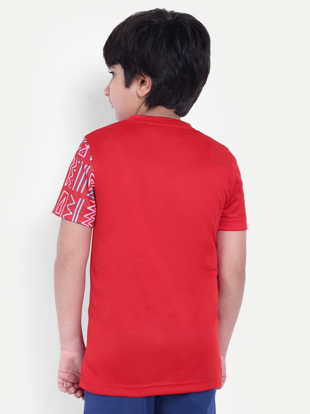 RED SOLID TEE WITH SLEEVE PRINT - KIDS