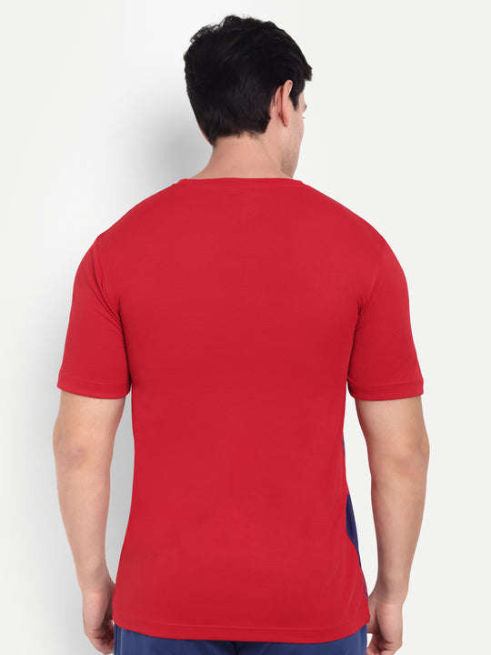 RED TEE WITH EMBOSSED GRAPHIC