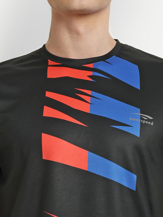 Black with Red & Navy Badminton Tshirt