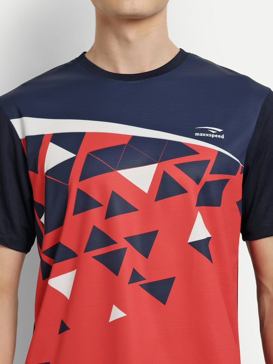 Blue with Red Badminton Tshirt