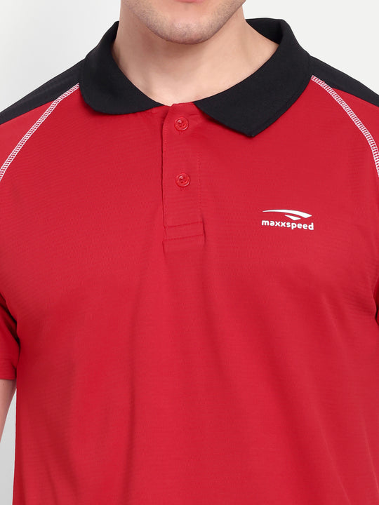 RED REGLAN SLEEVE POLO TEE