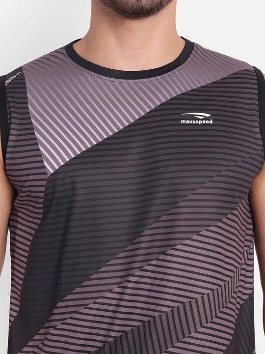 CARBON BLACK GRAPHIC SLEEVELESS TSHIRT -AERO TEE