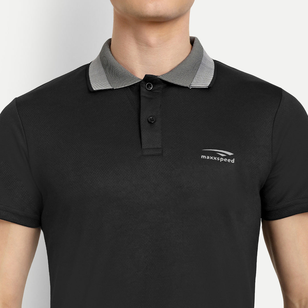 Black Plain Badminton Polo Tshirt